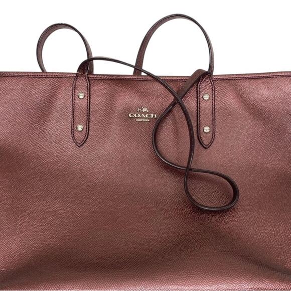 Coach Metallic Burgundy City Tote Women's Bag - Picture 10 of 12